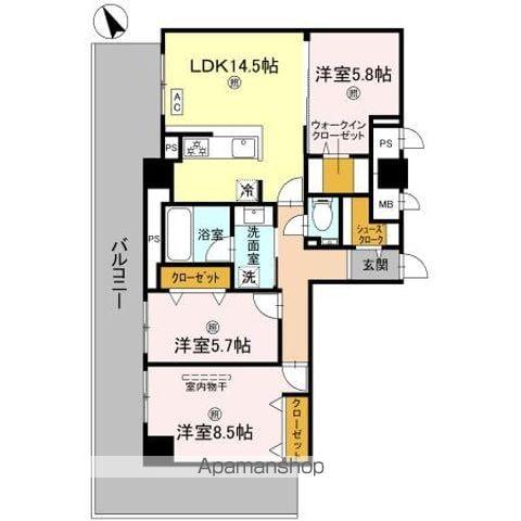 D-ROOM帝塚山(3LDK/10階)の間取り写真