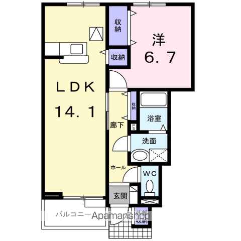 リーブルⅢ(1LDK/1階)の間取り写真