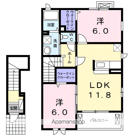 ノヴェルピュア(2LDK/2階)の間取り写真