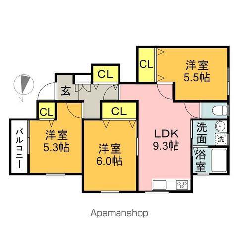 KMハイツⅧ D棟(3LDK/1階)の間取り写真