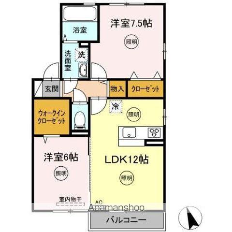 グランモアⅡB棟(2LDK/2階)の間取り写真