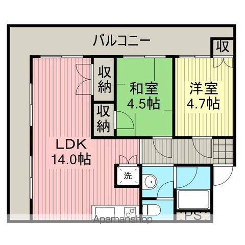 川越フラワーホーム(2LDK/9階)の間取り写真