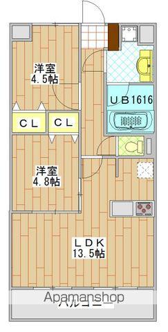ヴァンヴェール葛城(2LDK/3階)の間取り写真
