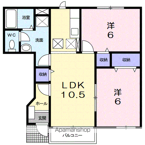 サニーヴィラ弐番館A(2LDK/1階)の間取り写真