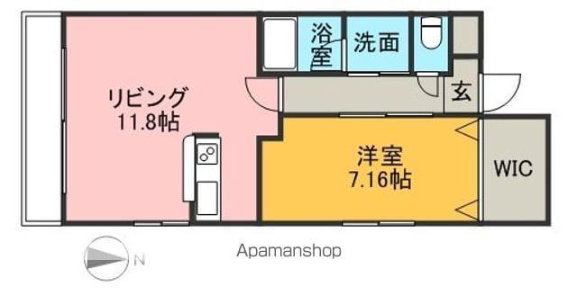 ハートフル大元駅前(1LDK/4階)の間取り写真