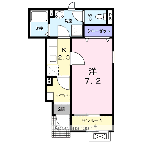 ショコラ ヒルズ(1K/1階)の間取り写真