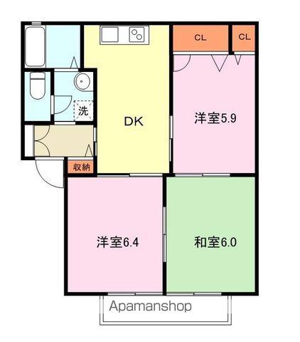 スリーゼハイツ葛木(3DK/1階)の間取り写真