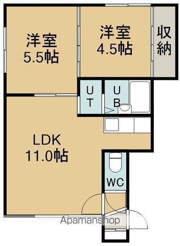 北海道函館市 2階建 築38年(2LDK/1階)の間取り写真