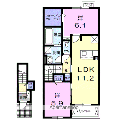 イーストフィールド2(2LDK/2階)の間取り写真