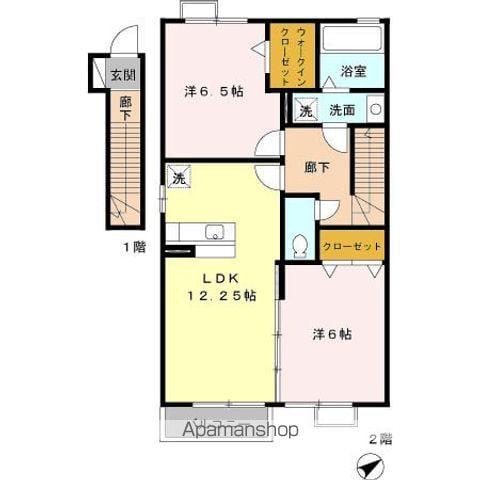スカイフィールド(2LDK/2階)の間取り写真