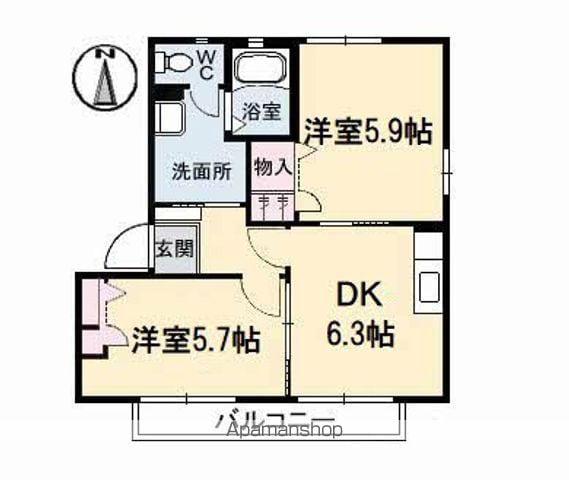 ヴィラージュマルイA棟(2DK/1階)の間取り写真