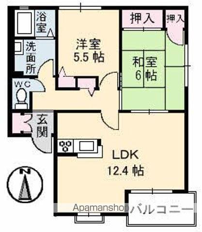 ラ・カーナ B棟(2LDK/2階)の間取り写真