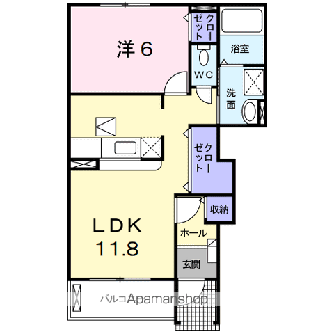 フジⅠ A(1LDK/1階)の間取り写真