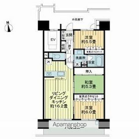 サーパス徳島中央公園南(3LDK/3階)の間取り写真
