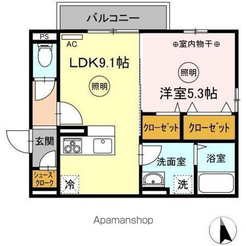 ユニヴェールE棟(1LDK/2階)の間取り写真