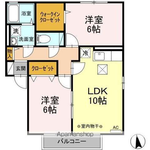 フォンテーヌB(2LDK/1階)の間取り写真