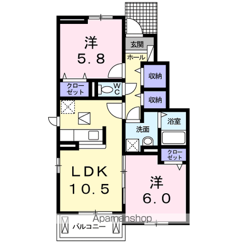 オリーブB(2LDK/1階)の間取り写真