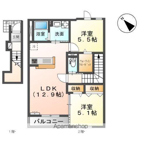 市原市五井西アパート(2LDK/2階)の間取り写真