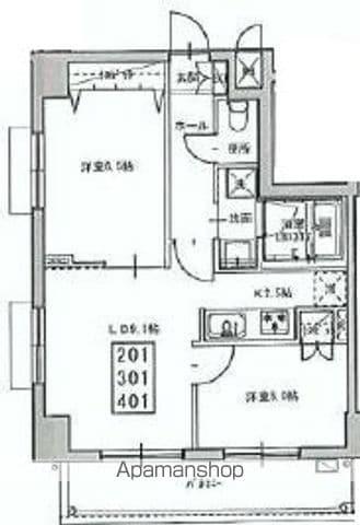 エスポワール野崎本多(2LDK/4階)の間取り写真