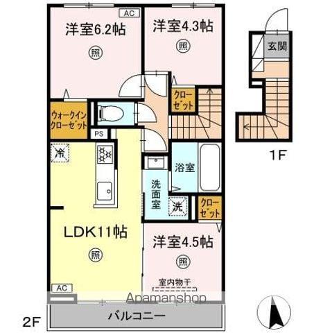 メゾンカオル(3LDK/2階)の間取り写真