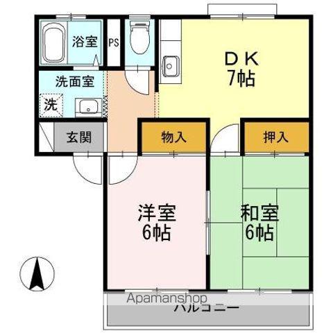 リバティーフジB棟(2DK/1階)の間取り写真