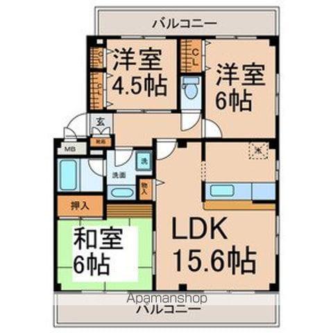 メゾンプチシャトー砂場(3LDK/3階)の間取り写真