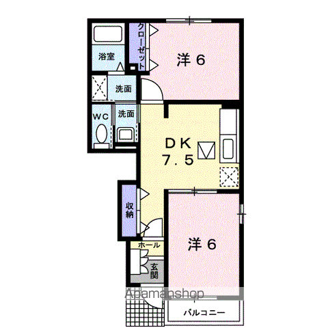 ロックスリー二番館(2DK/1階)の間取り写真