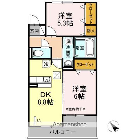 ベルコモンズ森合(2DK/1階)の間取り写真