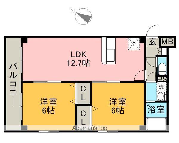 ピュール西の丘(2LDK/2階)の間取り写真