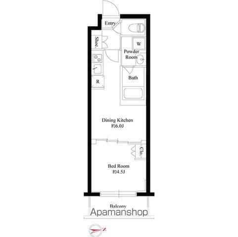 ハーモニーレジデンス新宿四谷(1DK/2階)の間取り写真