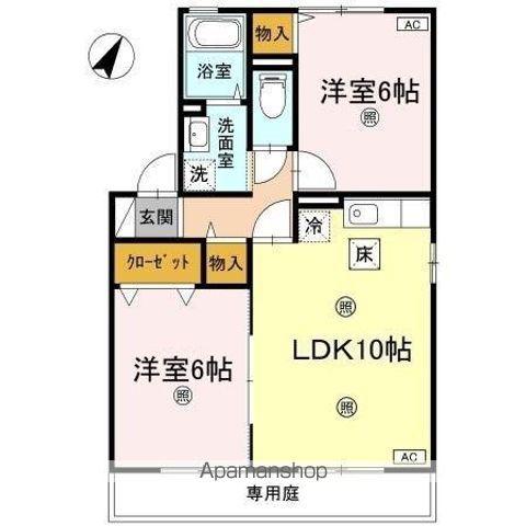 ヴィラ フローラⅡ(2LDK/1階)の間取り写真