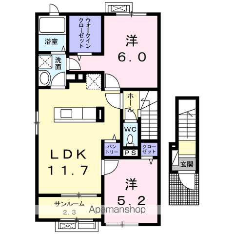 エル ガーデンⅢ(2LDK/2階)の間取り写真