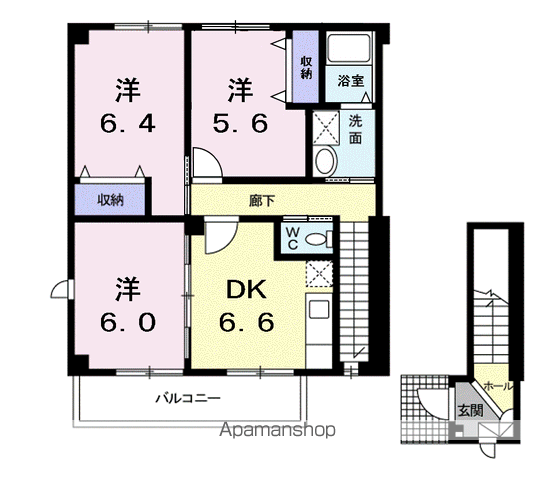 グラントゥールB(3DK/2階)の間取り写真