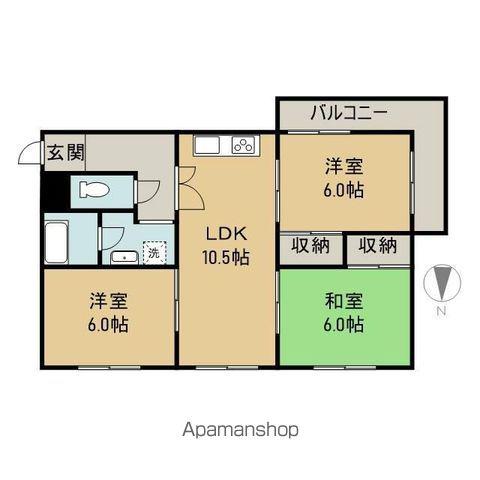 ハイツ石川(3LDK/4階)の間取り写真