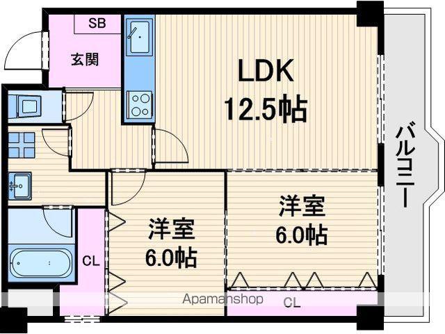 ウィステリア谷町(2LDK/3階)の間取り写真