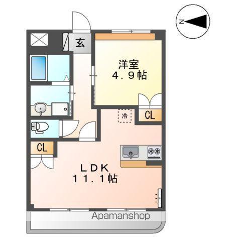 メルヴェール西深津(1LDK/2階)の間取り写真