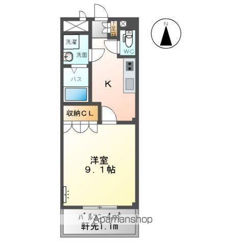 フロイデB(1K/1階)の間取り写真