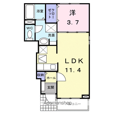 アルドールB(1LDK/1階)の間取り写真