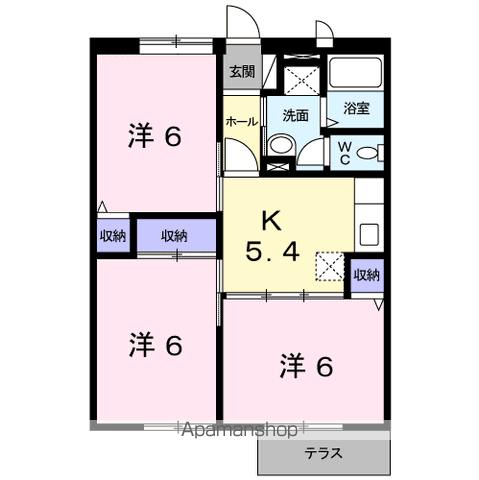 POP TOWNⅠ棟(3K/1階)の間取り写真