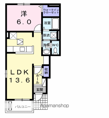 グランパール延方Ⅰ(1LDK/1階)の間取り写真