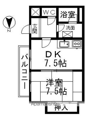 長井マンション(1DK/6階)の間取り写真