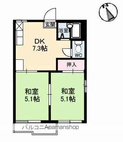 ハイネス田中2A(2DK/1階)の間取り写真
