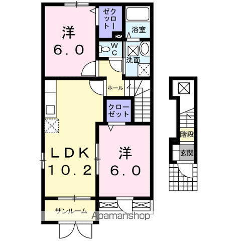 カーサ フェリーチェⅠ(2LDK/2階)の間取り写真