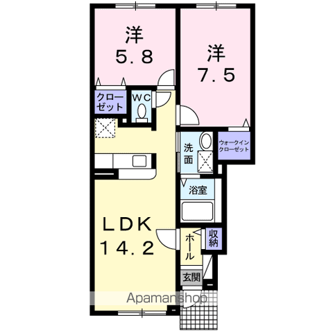 メゾン ド ソレイユ(2LDK/1階)の間取り写真