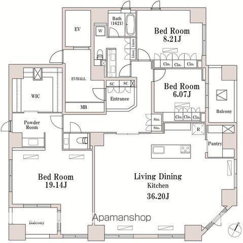 LASANTE一番町(3LDK/14階)の間取り写真