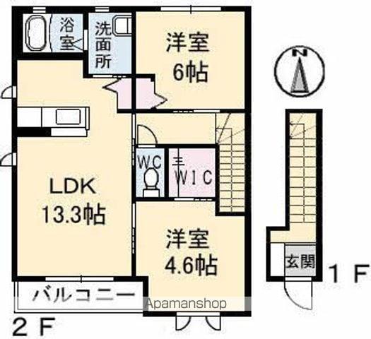 ブランシェ 川内 1番館(2LDK/2階)の間取り写真