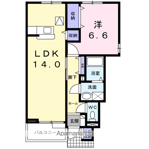 エストシャトーB(1LDK/1階)の間取り写真