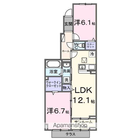 シエルクラス古川(2LDK/1階)の間取り写真
