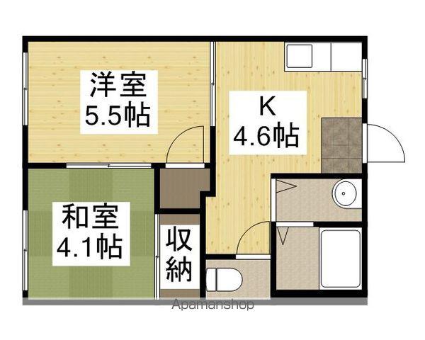 ハイツあかね B棟(2K/1階)の間取り写真