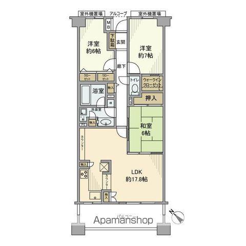 ゼファー横濱サウサリート神之木公園A棟(3LDK/7階)の間取り写真